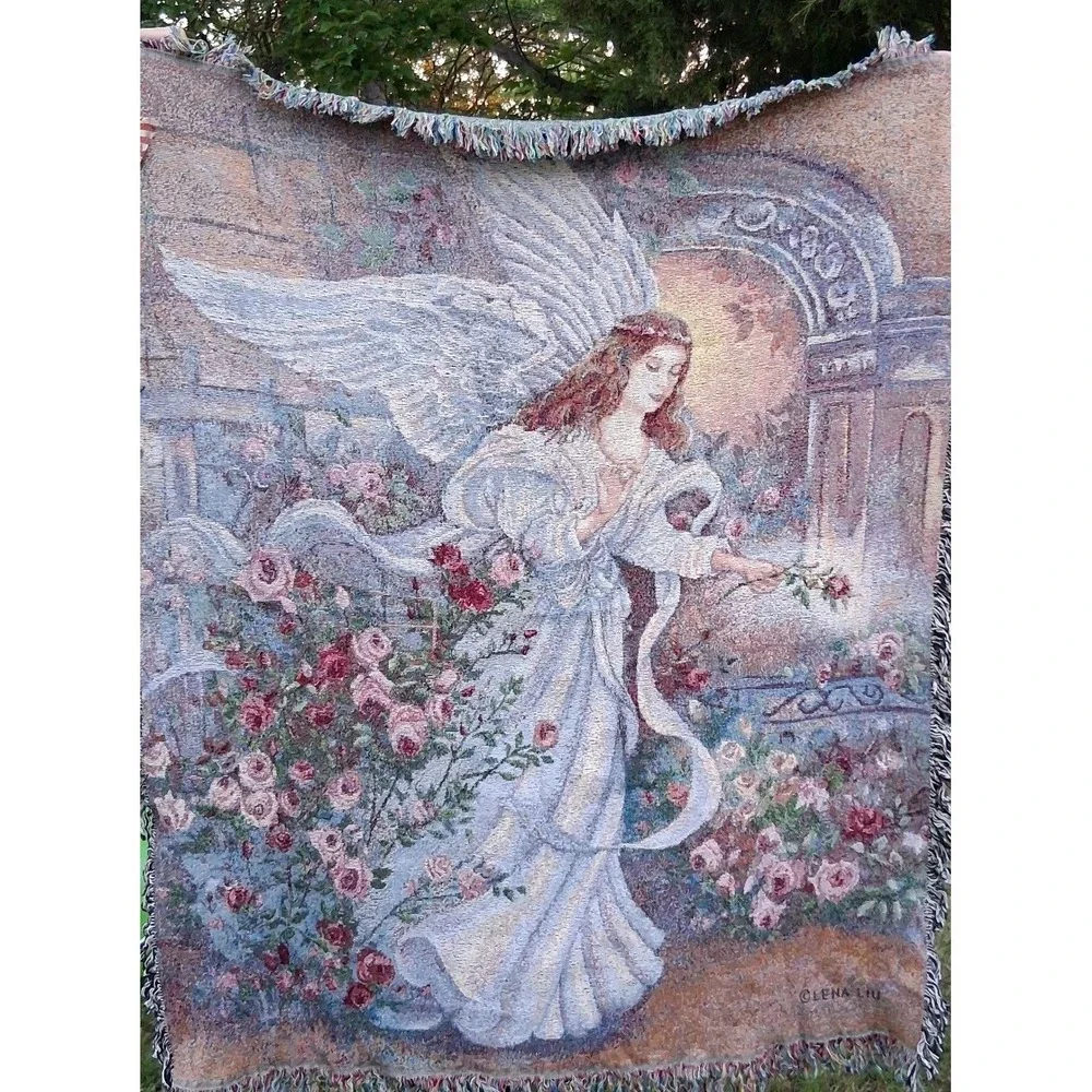 NWT NEW Vintage Angel of Love Tapestry Throw Blanket Lena Lui Cotton USA